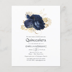 Navy Blau und Gold Vintage-Rose Quinceañera-Einlad Flyer