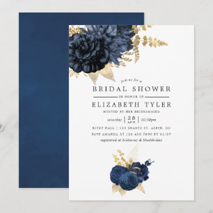 Navy Blau und Gold Vintage-Rosen-Brautjungfernpart Einladung