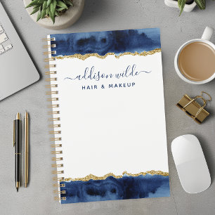 Navy Blau Und Gold Wasserfarben Geschäftsbuch Planer