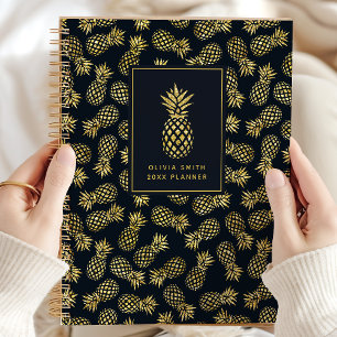 Navy Blau und Goldene Ananas   Personalisiert Planer