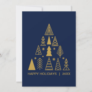 Navy Blau und Goldener Weihnachtsbaum Feiertags- Feiertagskarte