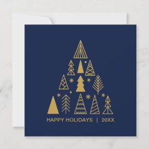 Navy Blau und Goldener Weihnachtsbaum Holiday Sq Feiertagskarte
