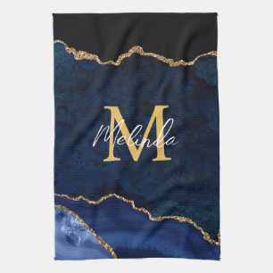 Navy Blau und Goldmarmor Achat Geschirrtuch