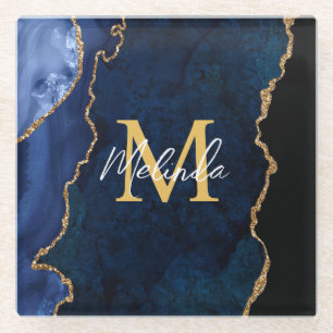 Navy Blau und Goldmarmor-Achat Glasuntersetzer