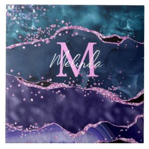 Navy Blau und Lila Glitter Ocean Achat Fliese
