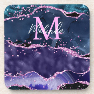 Navy Blau und Lila Glitter Ocean Achat Getränkeuntersetzer