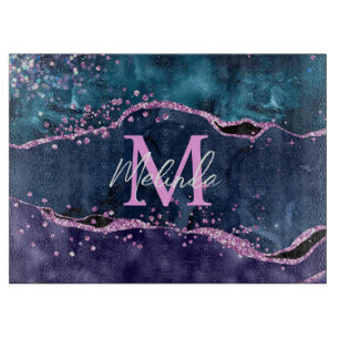 Navy Blau und Lila Glitter Ocean Agate Schneidebrett