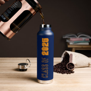 Navy Blau und Orange Schulfarben Abschlussjahr Trinkflasche