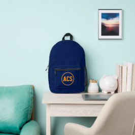 Navy Blau und Orange Schulfarben und Buchstaben Bedruckter Rucksack