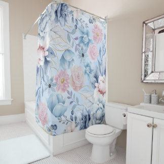 Navy Blau und Rosa Blumen Duschvorhang