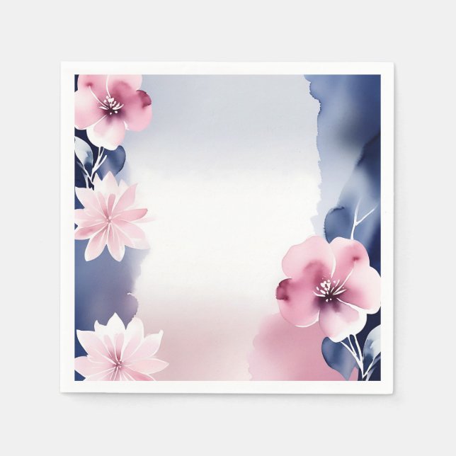 Navy Blau und Rosa Floral Serviette (Vorderseite)