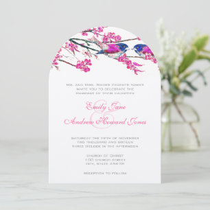 Navy Blau und Rosa Kirschblüten-Vintage-Liebesvöge Einladung