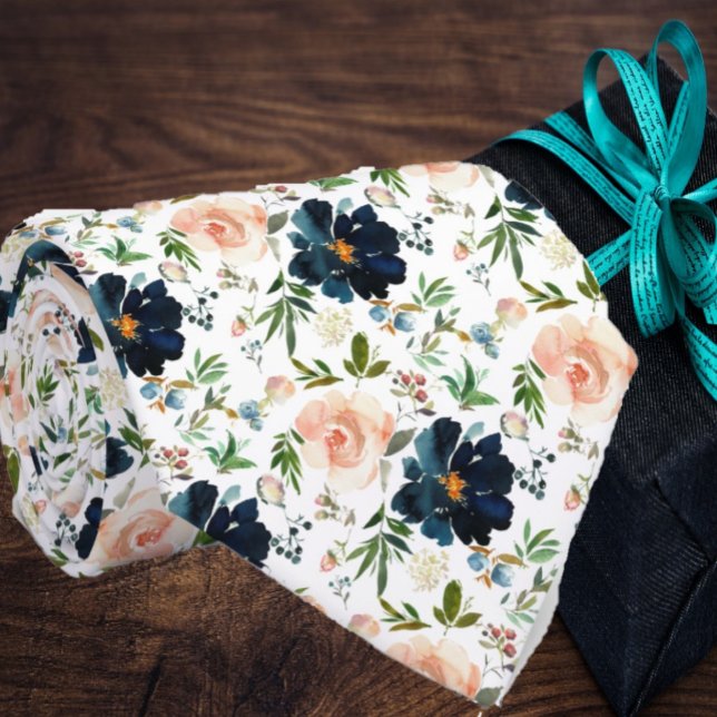 Navy Blau und Rosa Wasserfarbe Florale Rosen Halst Krawatte (Von Creator hochgeladen)