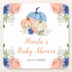 Navy Blau und Rosafarben Florale Kürbisse Baby Sho Rechteckiger Pappuntersetzer