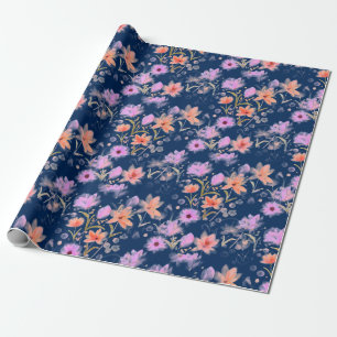 Navy Blau und Rosenrot Vintage-Blumenmuster Geschenkpapier