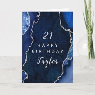 Navy Blau und Silber Achat Alles Gute zum Geburtst Karte