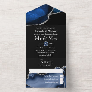 Navy Blau und Silber Achat Hochzeit All In One Inv Einladung
