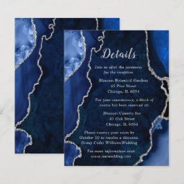 Navy Blau und Silber Achat Hochzeitsdetails Begleitkarte