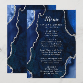 Navy Blau und Silber Achat Hochzeitsmenü Menükarte