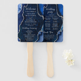 Navy-Blau und Silber-Achat Hochzeitsprogramm Fächer