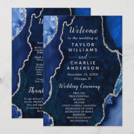 Navy-Blau und Silber-Achat Hochzeitsprogramm Programm