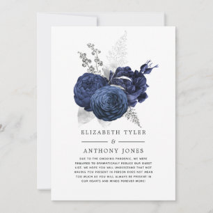 Navy Blau und Silber Blumen Hochzeitsgäste reduzie Ankündigung