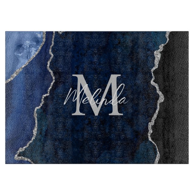 Navy Blau und Silbermarmor-Achat Schneidebrett (Vorderseite)