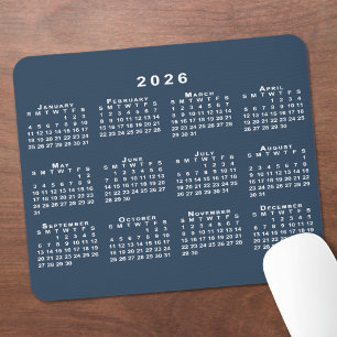 Navy Blau und Weiß 2026 Kalender Mousepad