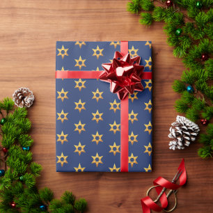 Navy Blau und Weiß Chanukka Goldener Davidstern Geschenkpapier