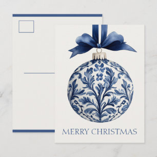 Navy Blau und Weiß Chinoiserie-Christbaumschmuck Postkarte