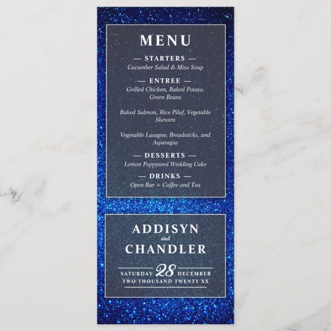 Navy Blau und Weiß Elegant Einfache Moderne Hochze Programm (Vorderseite)