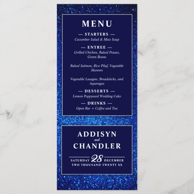 Navy Blau und Weiß Elegant Einfache Moderne Hochze Programm (Vorderseite)