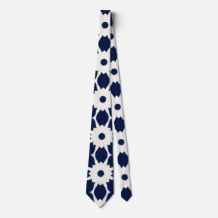 Navy Blau und Weiß Geometrische Blüten Krawatte