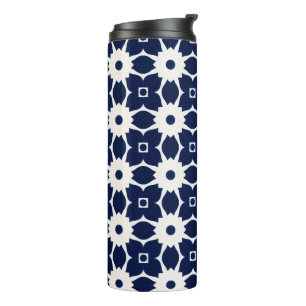 Navy Blau und Weiß Geometrische Blüten Thermosbecher