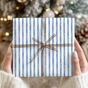 Navy Blau und Weiß gestreifte Küstenweihnachten Geschenkpapier
