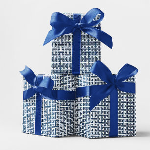 Navy Blau und Weiß Griechisches Schlüssel Muster Geschenkpapier