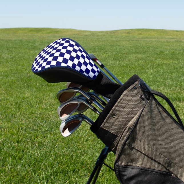 Navy- Blau und Weiß kariert Golf Headcover (In SItu)