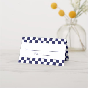 Navy Blau und Weiß Karomuster Platzkarte