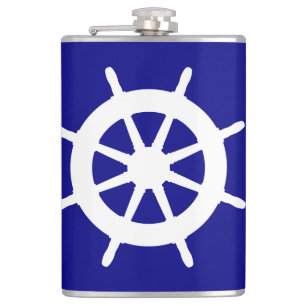 Navy Blau und Weiß Küstendekoration Helm Flachmann