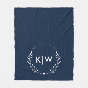 Navy Blau und Weiß   Moderne Anfangsbuchstaben-Mon Fleecedecke