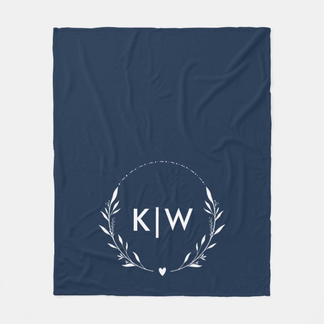 Navy Blau und Weiß | Moderne Anfangsbuchstaben-Mon Fleecedecke (Vorderseite)