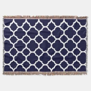 Navy Blau und Weiß Quatrefoil-Muster Decke