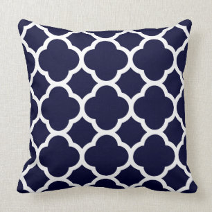Navy Blau und Weiß Quatrefoil-Muster Kissen
