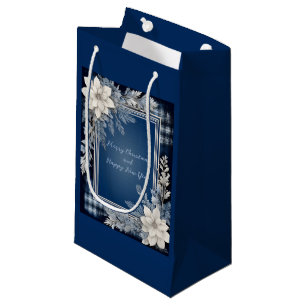Navy Blau und Weiß Schöne Weihnachtsblumen Kleine Geschenktüte