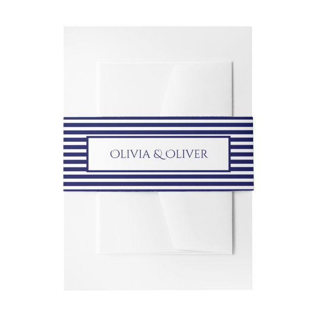Navy Blau und Weiß Streifen - Bauchband Einladungsbanderole (Vorderseite Beispiel)