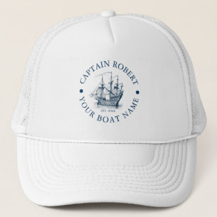Navy Blau und Weiß Vintage Nautical Boot Truckerkappe