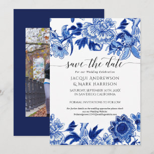 Navy Blau und Weiße Asiatische Chinoiserie Save The Date