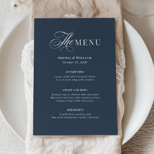Navy Blau und Weiße Hochzeit Klassischer Luxus Menükarte