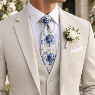 Navy Blau und Weiße Rose Krawatte