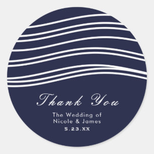 Navy Blau und Weiße Welle Moderne Hochzeit Runder Aufkleber